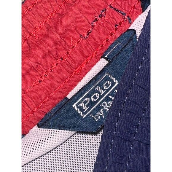 Nice Vintage Polo Ralph Lauren NAVY BLUE WITH  red LOGO swim Shorts - large Good - Picture 4 of 7